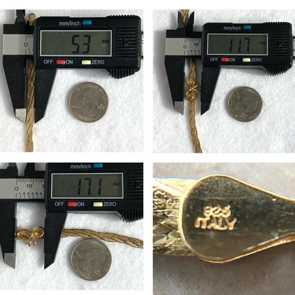 Gold Vermeil Sterling Silver 925 Italy Bow Herringbone Necklace & Bracelet Set - Picture 10 of 16